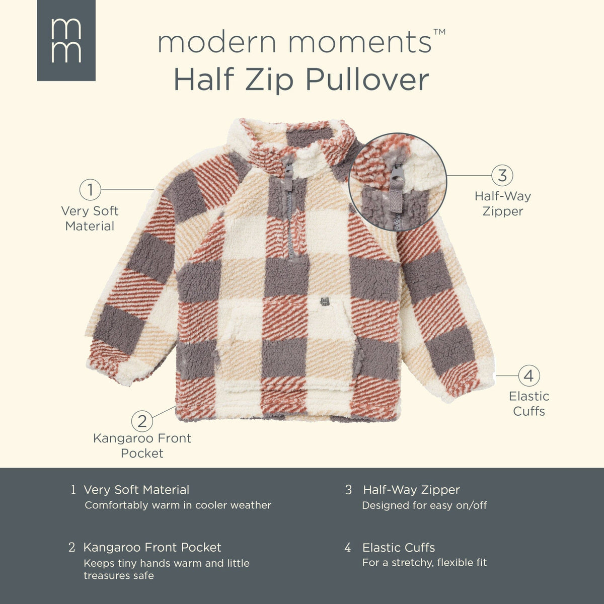 Infant & Toddler Boys Multi Plaid Half-Zip Pullover Outerwear Modern Moments™ by Gerber® 