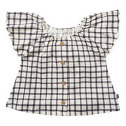 Infant & Toddler Girls Dark Grey Plaid Ruffle Sleeve Top Tops Modern Moments™ by Gerber® 