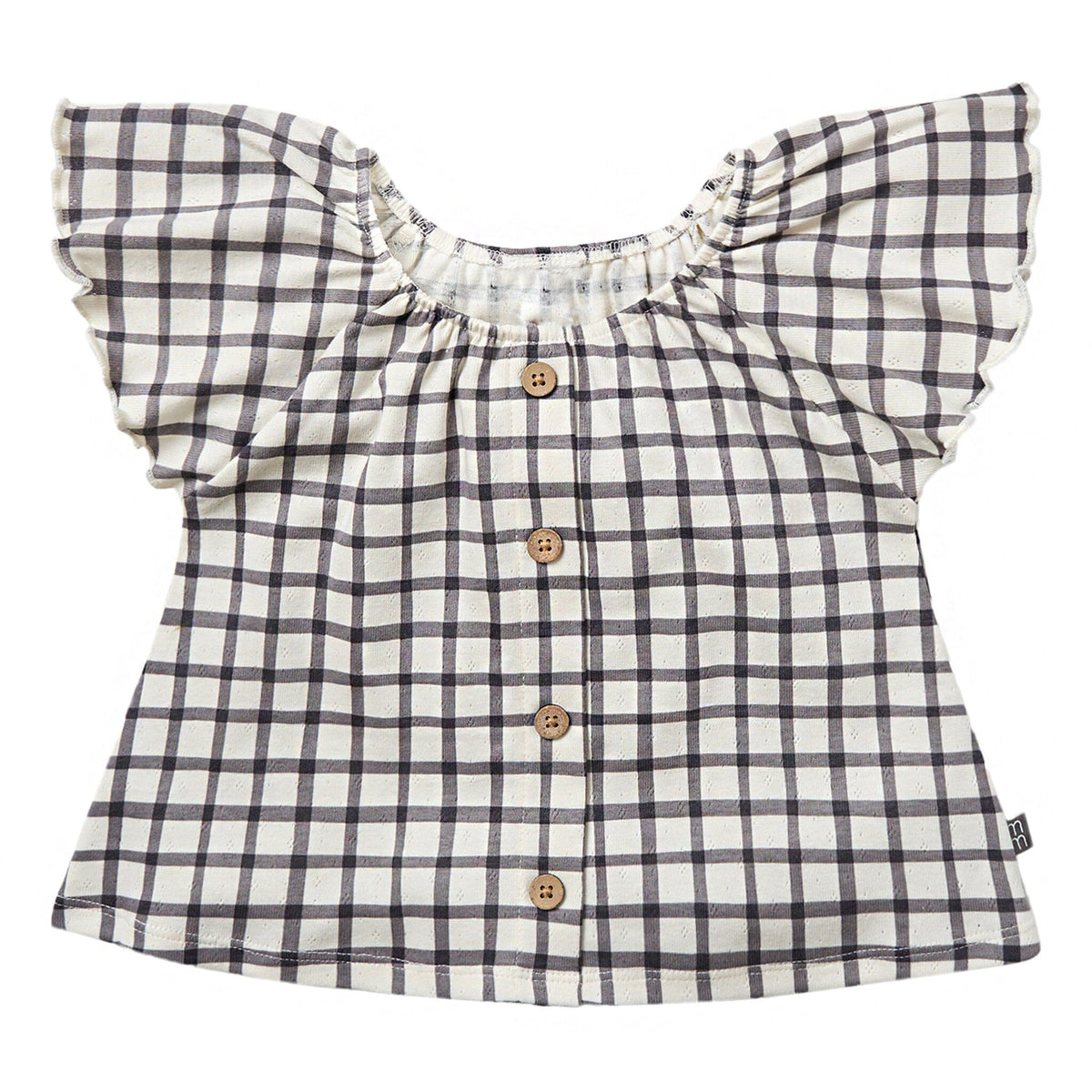 Infant & Toddler Girls Dark Grey Plaid Ruffle Sleeve Top Tops Modern Moments™ by Gerber® 