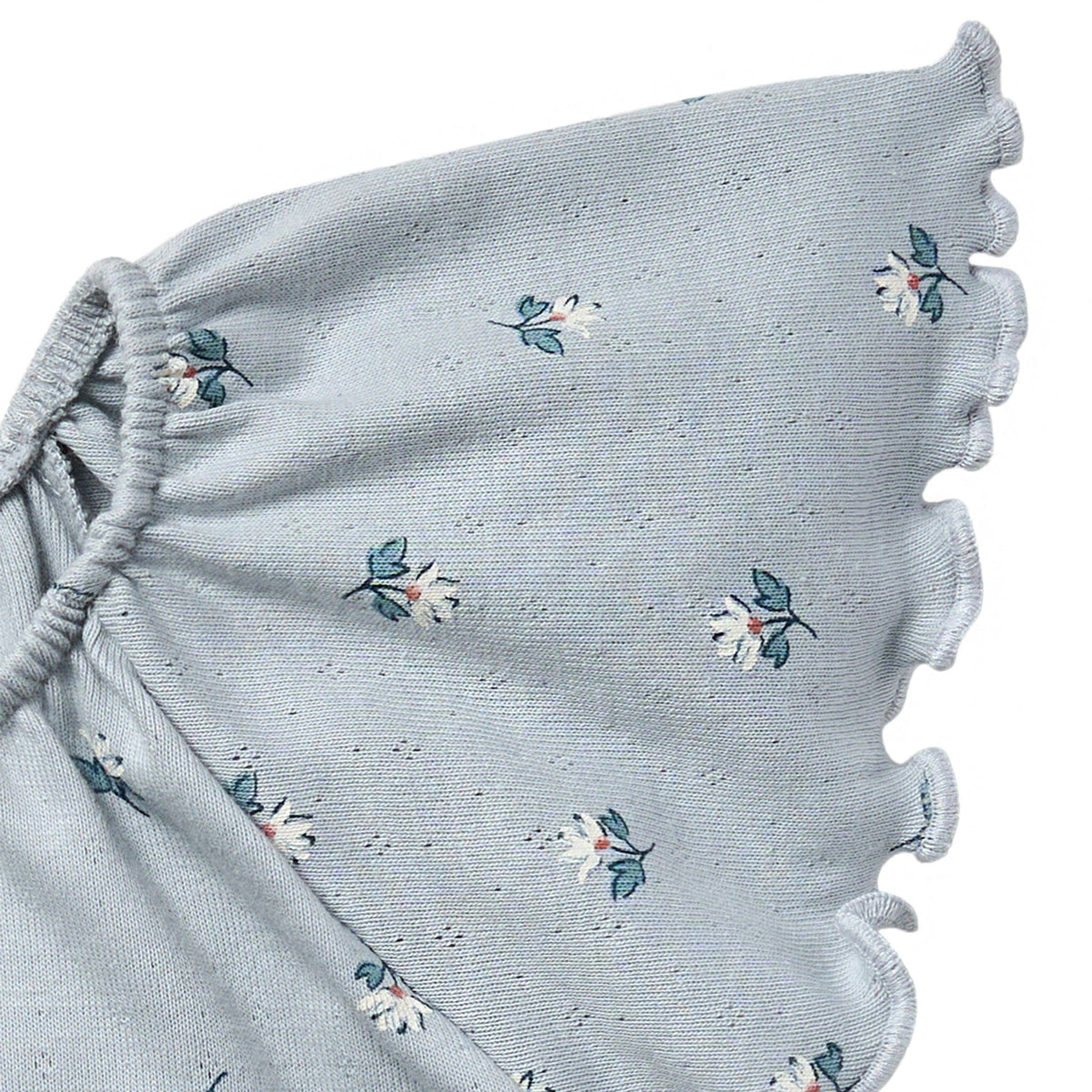 Light blue fabric with floral embroidery on a white background