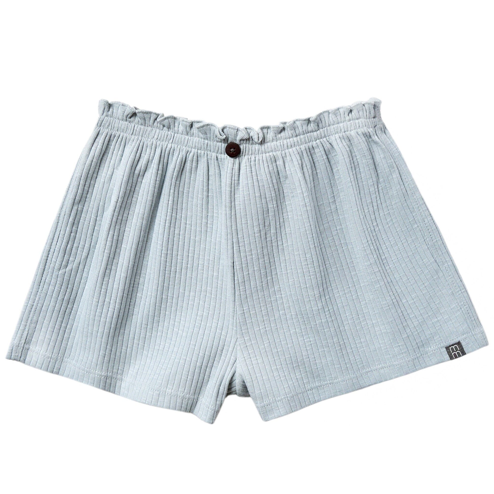 Light blue boxer shorts with a small logo on a white background