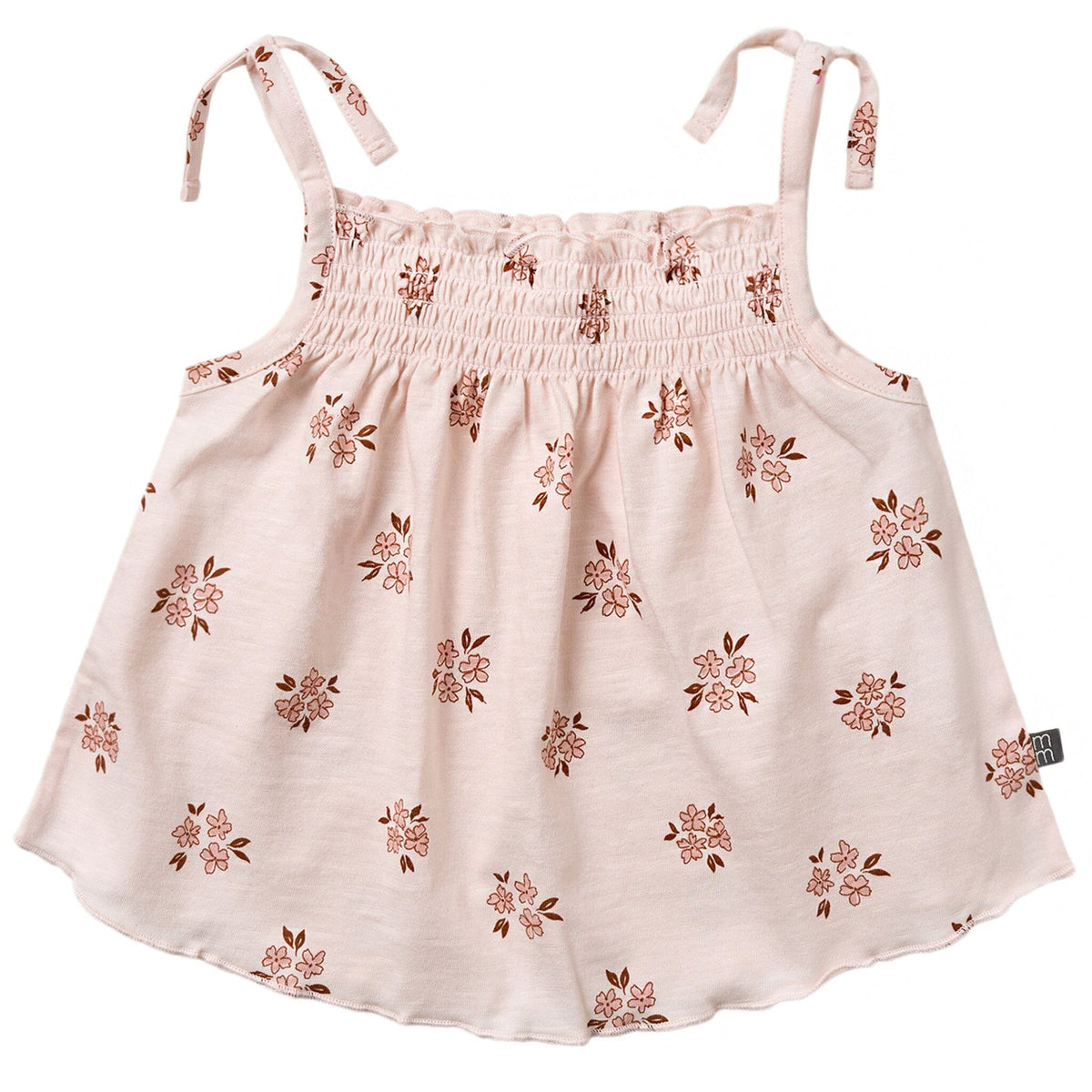 Pink floral dress with thin straps on a white background