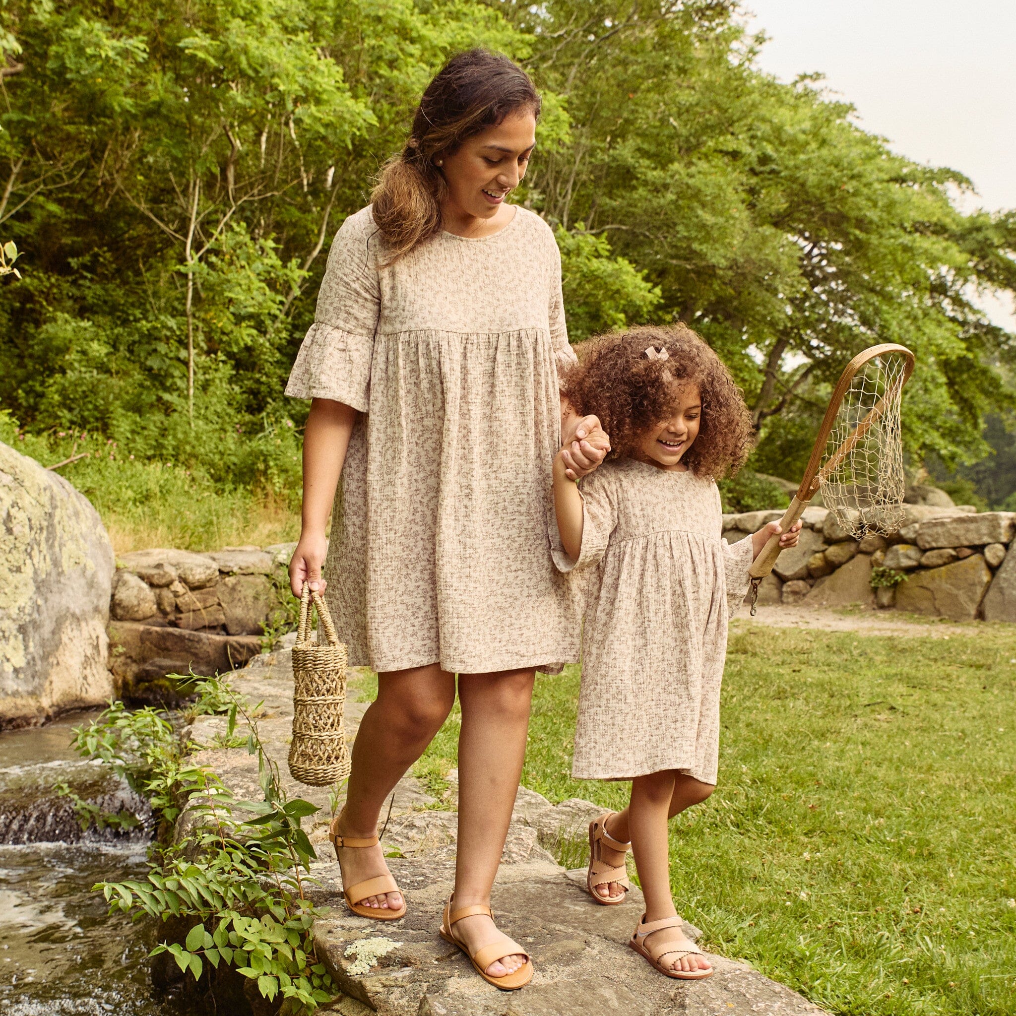 Womens Tan Floral Gauze Dress Dresses Modern Moments™ by Gerber® 