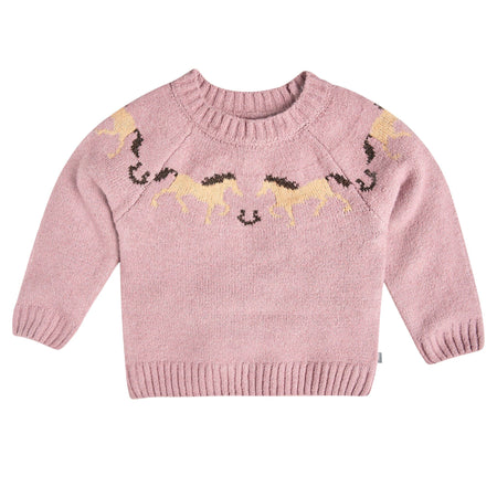 Toddler & Kid Girls Mauve Horses Jacquard Knit Sweater