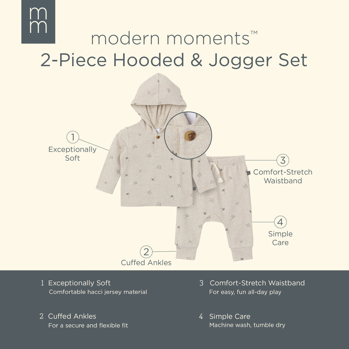 2-Piece Baby Boys Oatmeal Heather Hooded Brushed Hacci Set Outfits & Sets Modern Moments™ by Gerber® 