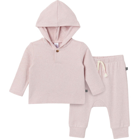 2-Piece Baby Girls Light Pink Hooded Brushed Hacci Set
