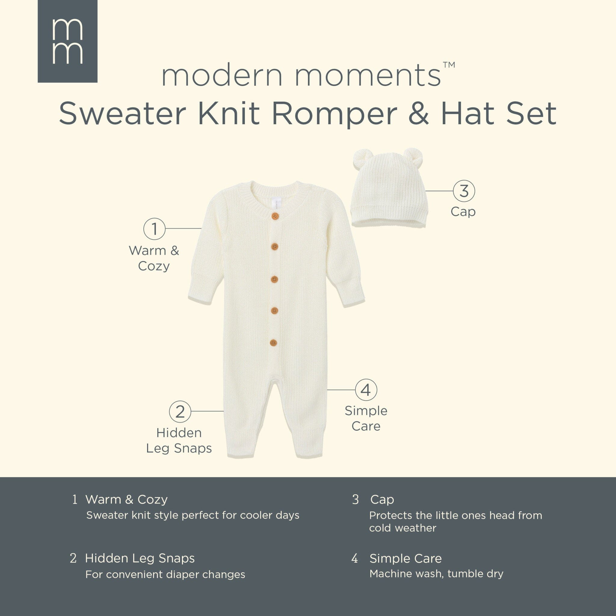 2-Piece Baby Neutral Brown Romper & Hat Set Outfits & Sets Modern Moments™ by Gerber® 