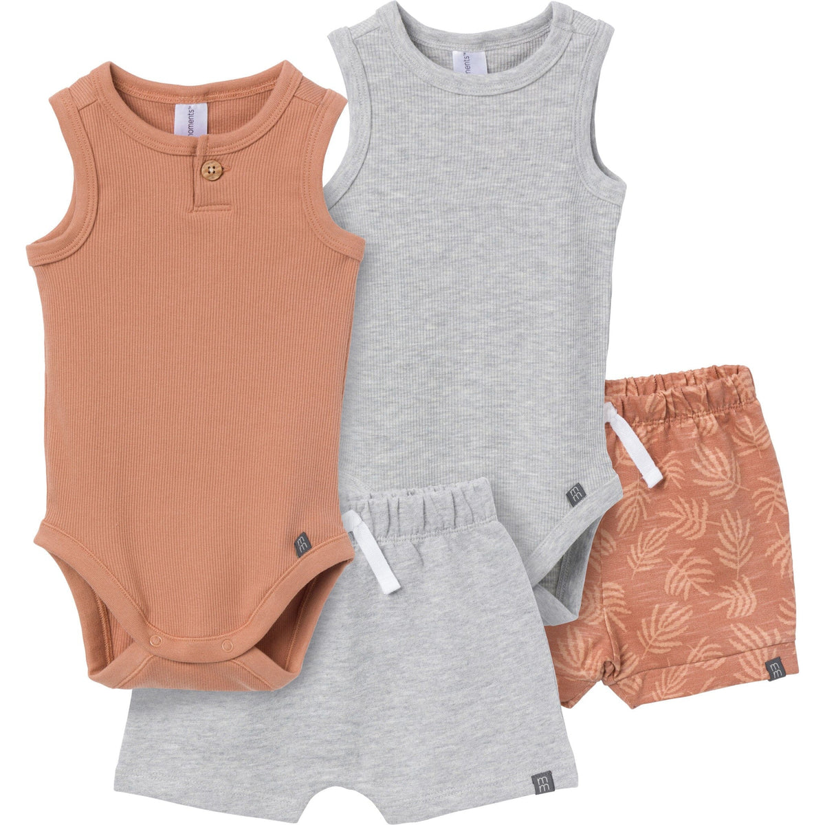 4-Piece Baby Boys Brown/ Med Grey Heather Bodysuit and Short Set Outfits & Sets Modern Moments™ by Gerber® 