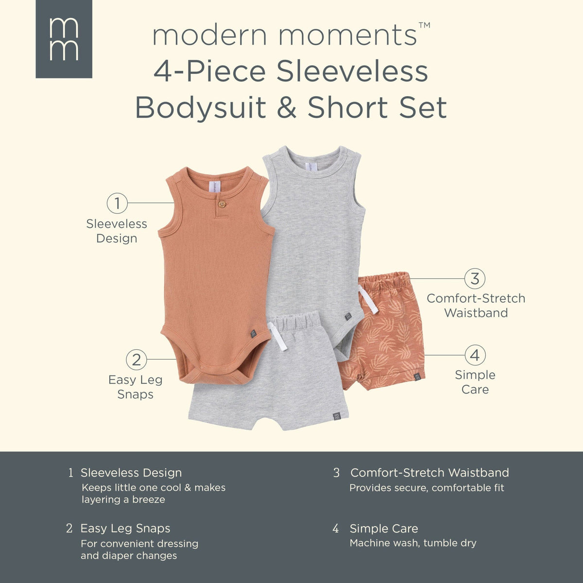 4-Piece Baby Boys Brown/ Med Grey Heather Bodysuit and Short Set Outfits & Sets Modern Moments™ by Gerber® 