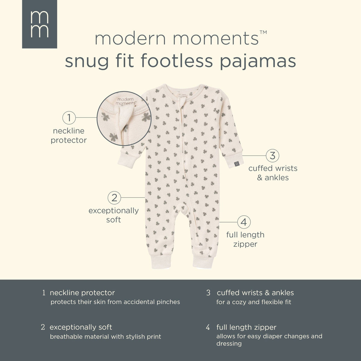 Baby & Toddler Neutral Beige Shamrock Tight Fitting Footless Pajamas sleepwear Modern Moments™ by Gerber® 