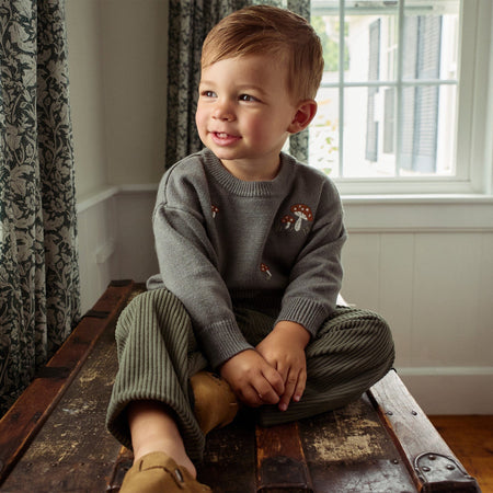 Baby Boys Dark Green Embroidered Mushrooms Viscose Sweater