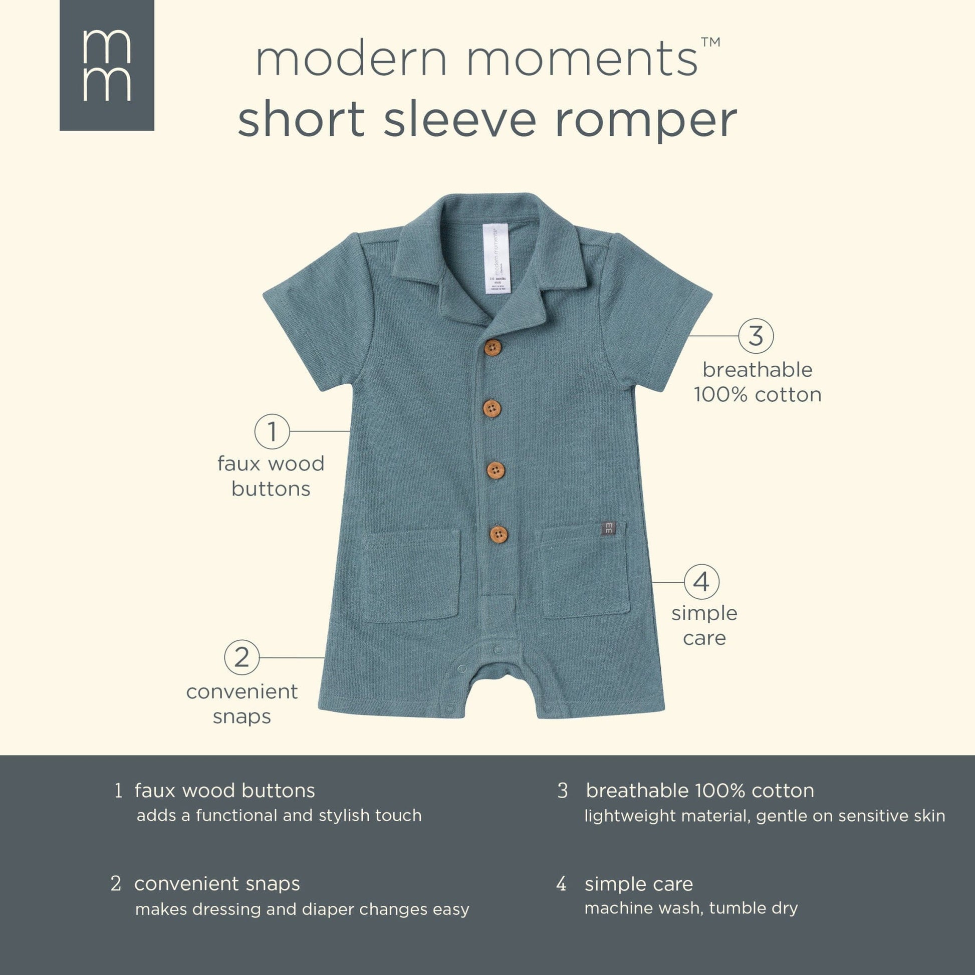 Baby Boys Dark Teal Collared Short Sleeve Romper rompers Modern Moments™ by Gerber® 