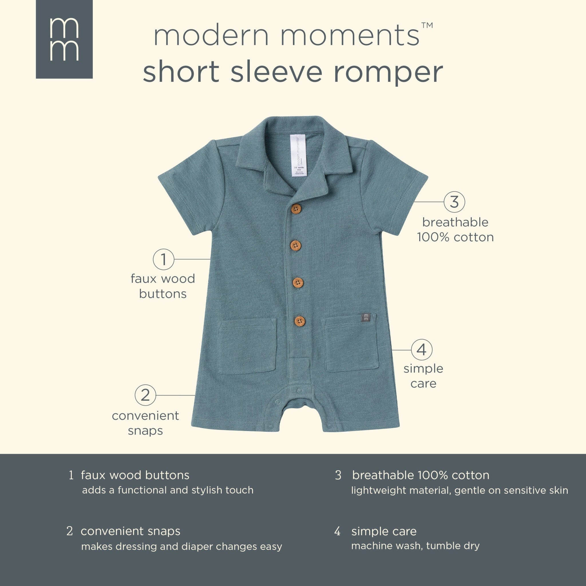 Baby Boys Dark Teal Collared Short Sleeve Romper rompers Modern Moments™ by Gerber® 