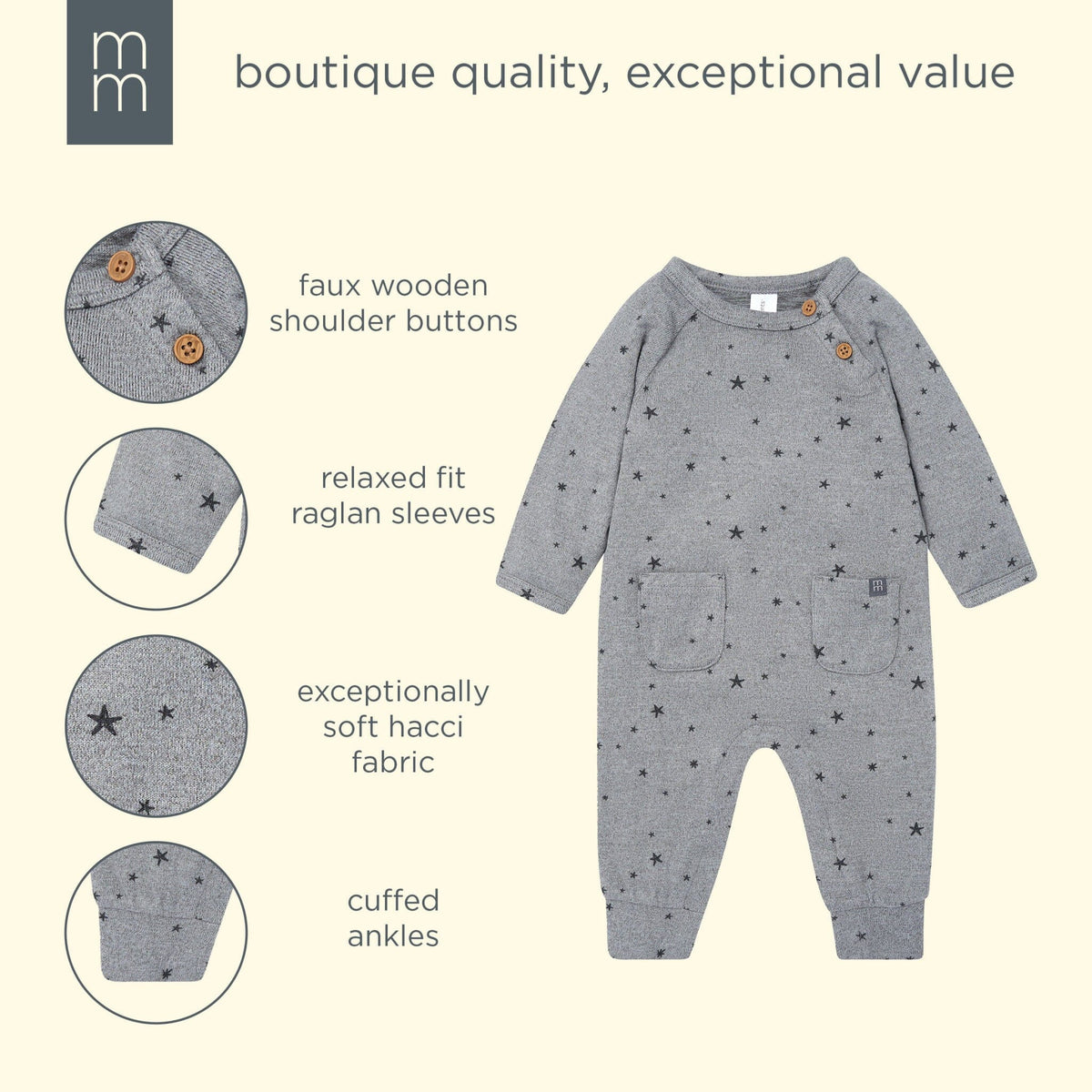 Baby Boys Grey Heather Stars Hacci Long Sleeve Romper rompers modern moments™ by Gerber® 