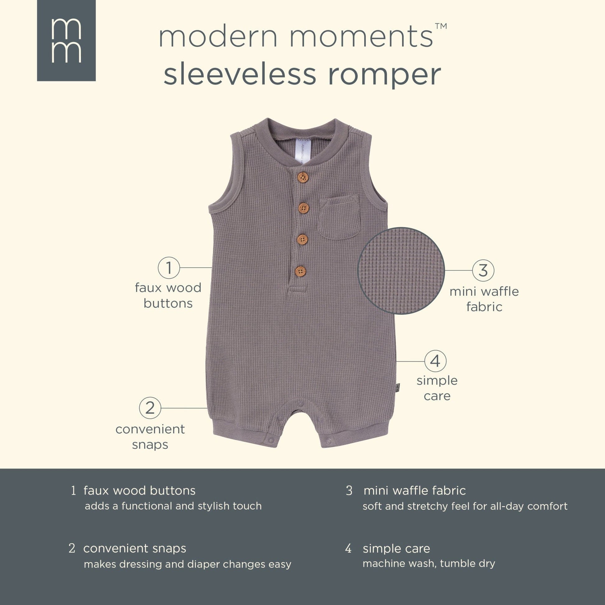 Baby Boys Medium Grey Sleeveless Romper rompers Modern Moments™ by Gerber® 