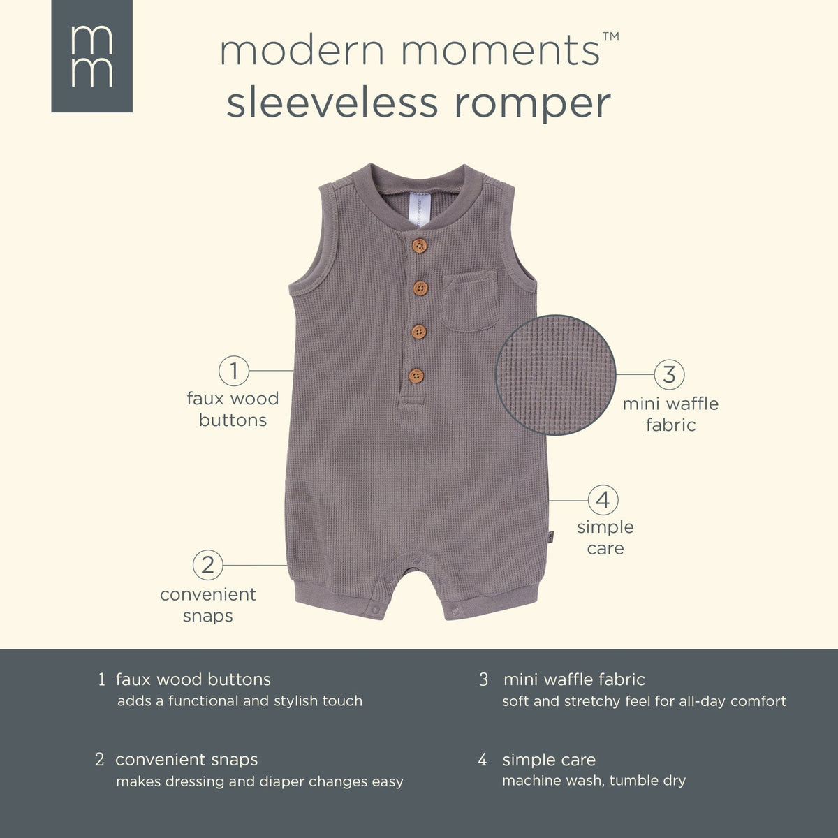 Baby Boys Medium Grey Sleeveless Romper rompers Modern Moments™ by Gerber® 