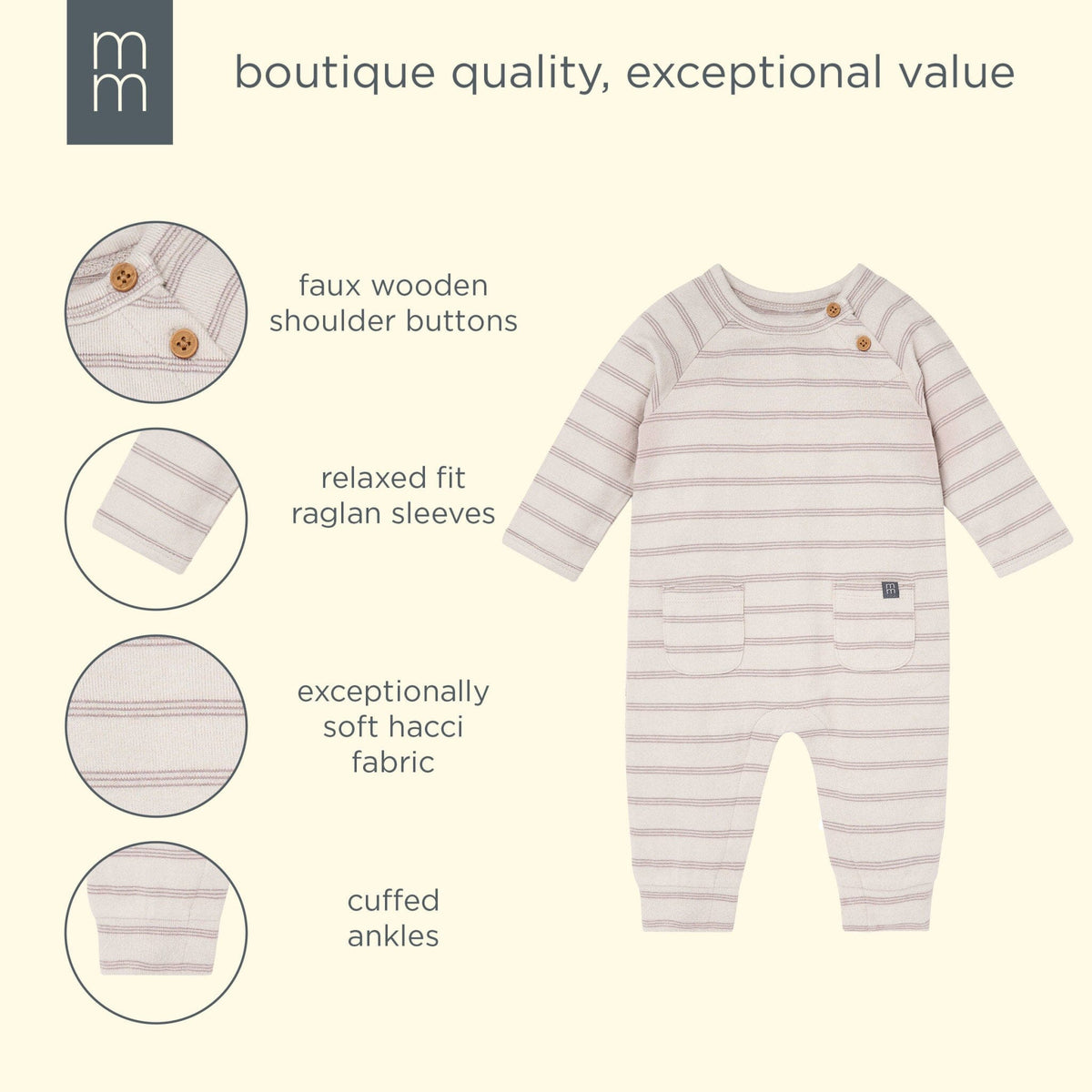 Baby Boys Oatmeal Heather Stripe Hacci Long Sleeve Romper rompers modern moments™ by Gerber® 