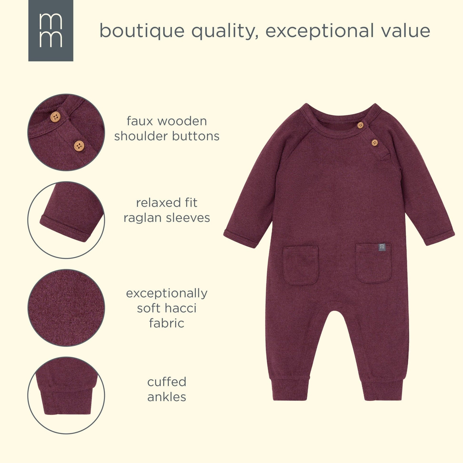Baby Neutral Burgundy Heather Hacci Long Sleeve Romper rompers modern moments™ by Gerber® 
