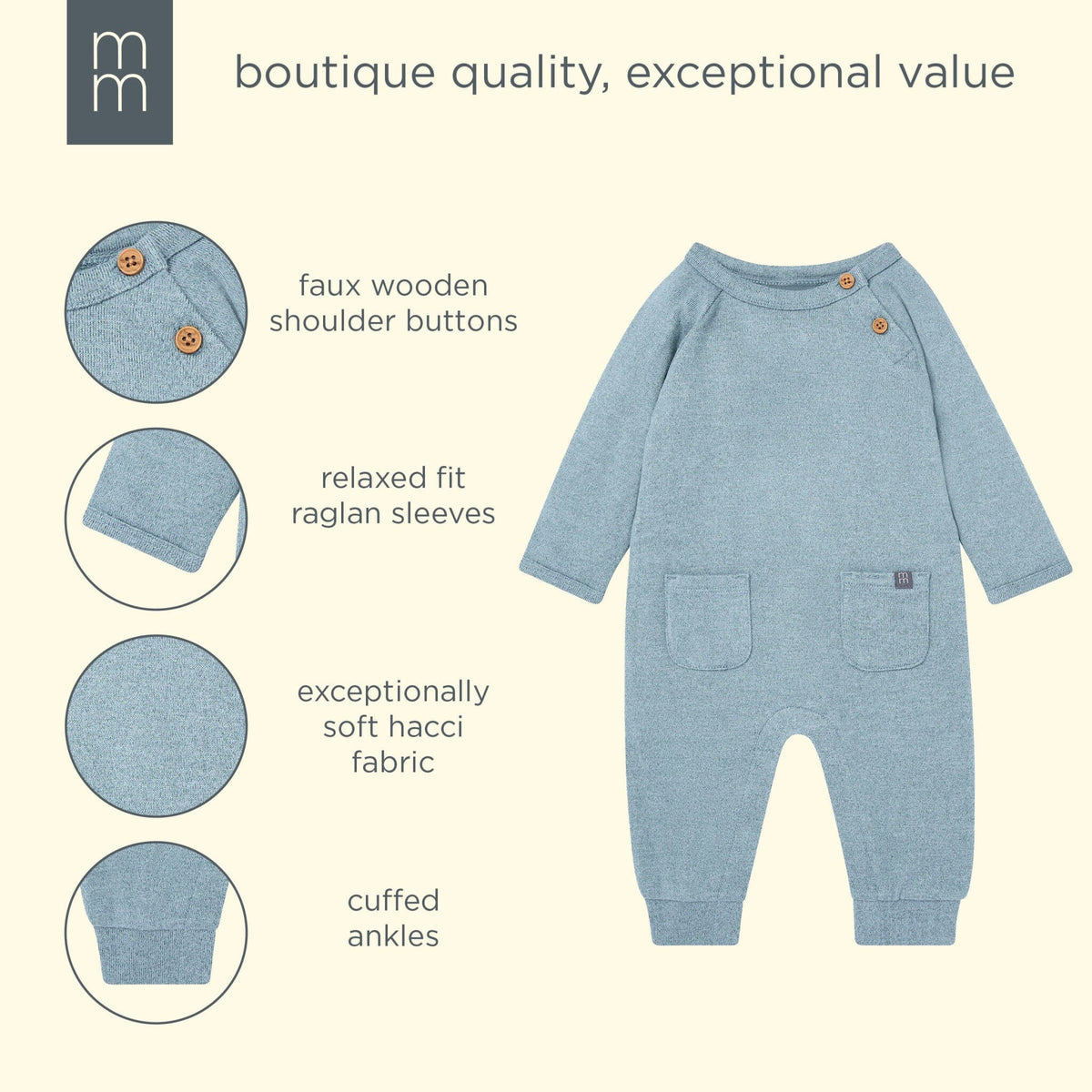 Baby Boys Teal Heather Hacci Long Sleeve Romper rompers modern moments™ by Gerber® 