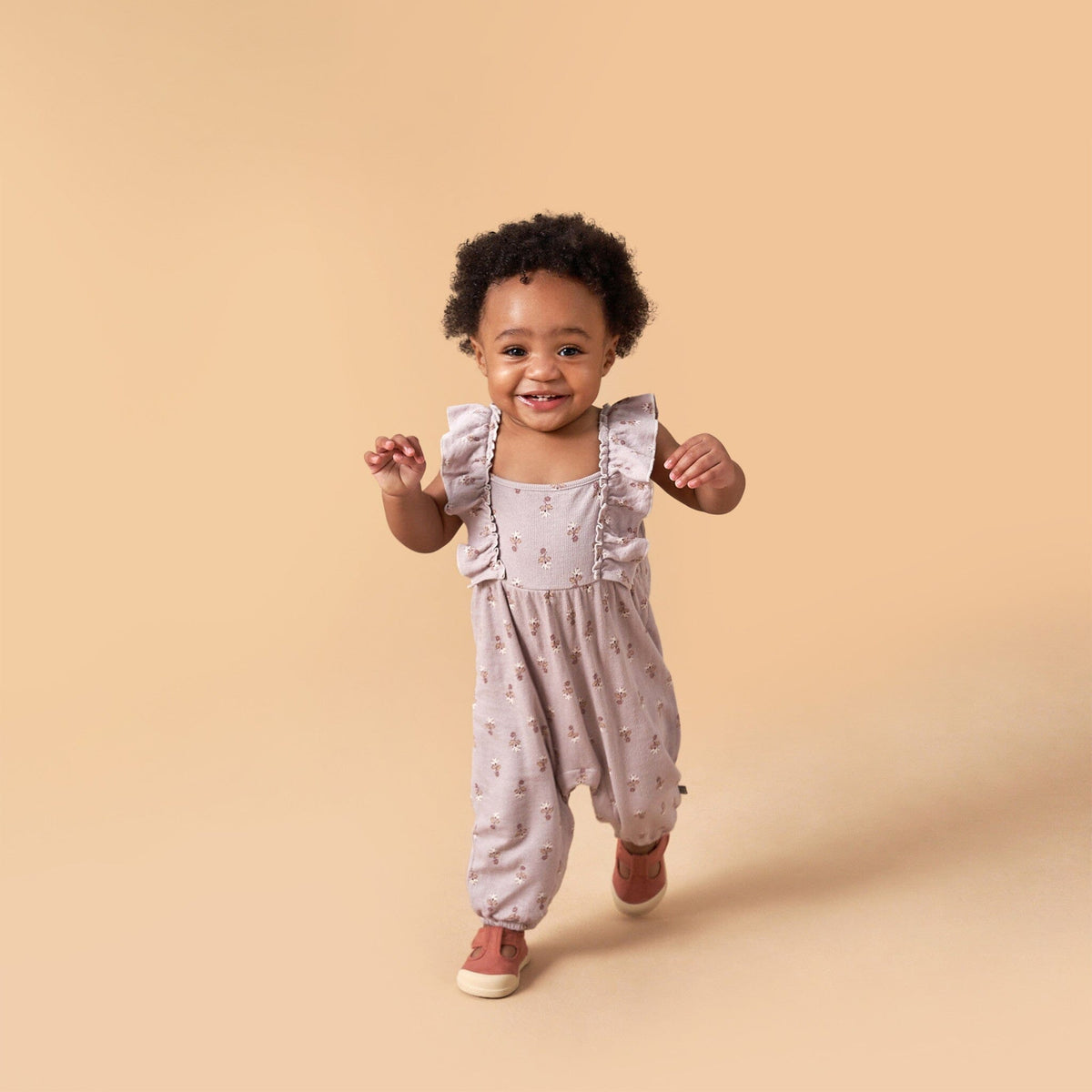 Baby Girls Lilac Stamp Fleur Ruffles Long Leg Romper rompers Modern Moments™ by Gerber® 