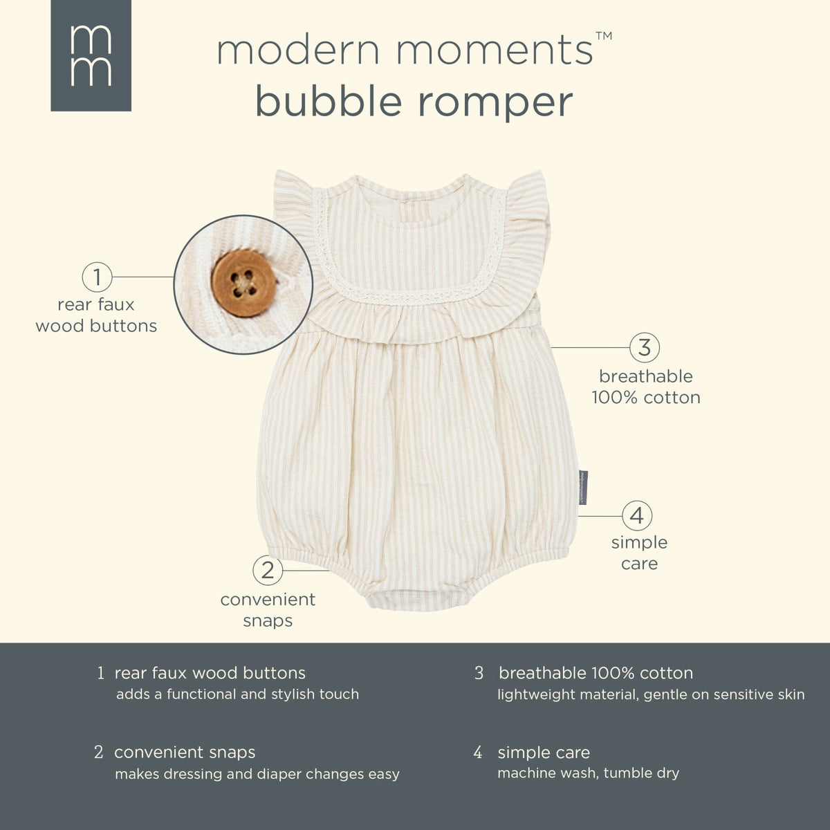 Baby Girls Light Taupe Stripe Ruffle Bubble Romper rompers Modern Moments™ by Gerber® 