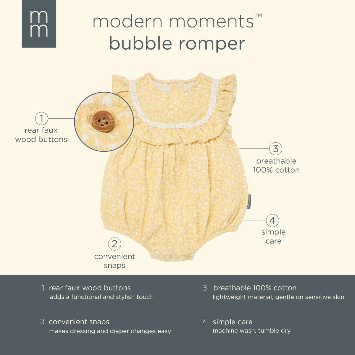 Baby Girls Light Yellow Vine Flower Ruffle Bubble Romper rompers Modern Moments™ by Gerber® 