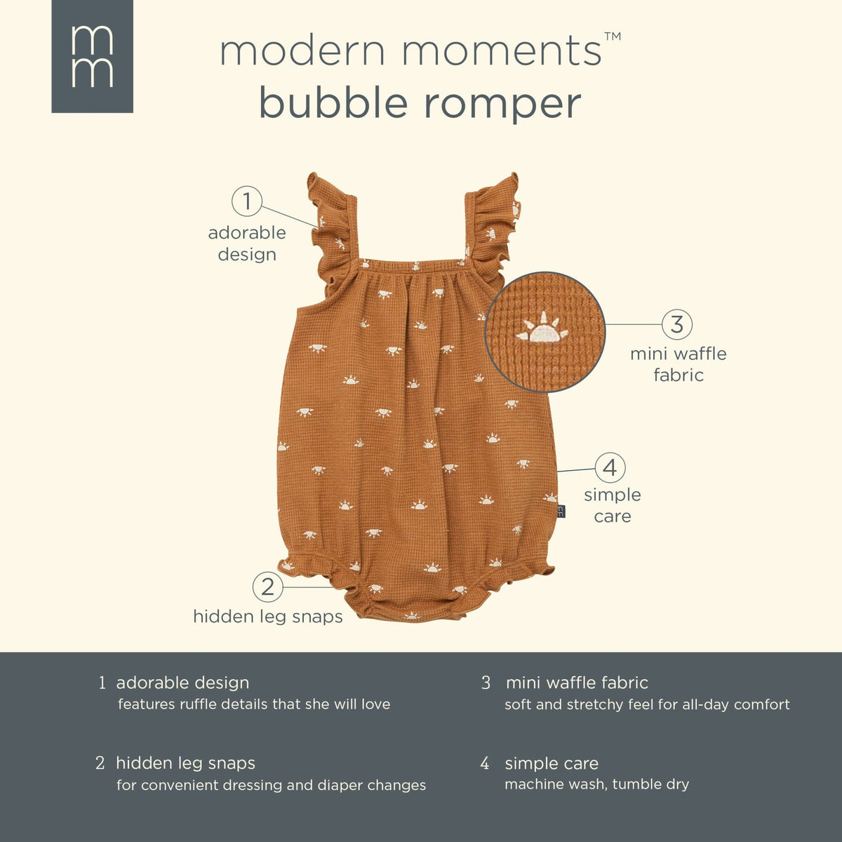 Baby Girls Brown Sun Bubble Romper rompers Modern Moments™ by Gerber® 