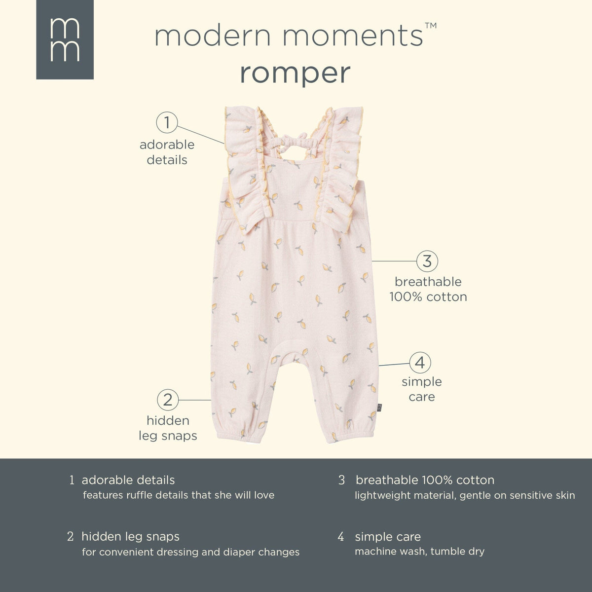 Baby Girls Rose Lemons Ruffles Long Leg Romper rompers Modern Moments™ by Gerber® 