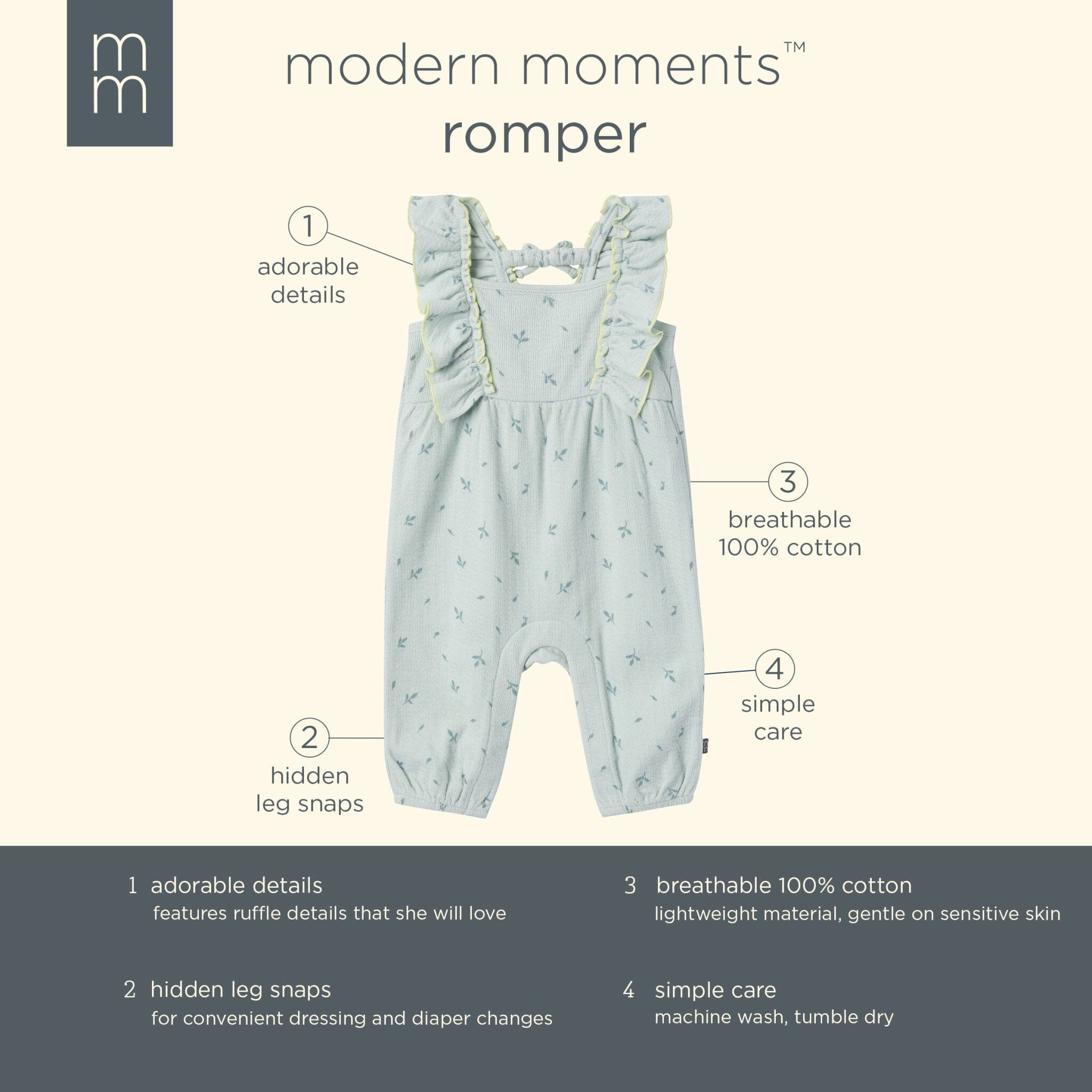 Baby Girls Sky Leaves Ruffles Long Leg Romper rompers Modern Moments™ by Gerber® 