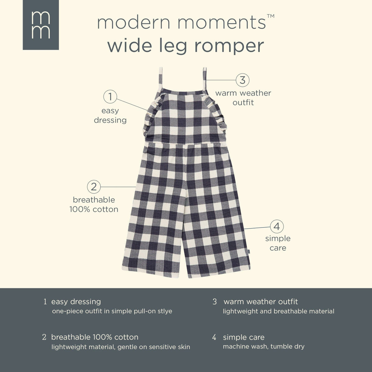 Infant & Toddler Girls Dark Grey Gingham Ruffle Wide Leg Romper rompers Modern Moments™ by Gerber® 