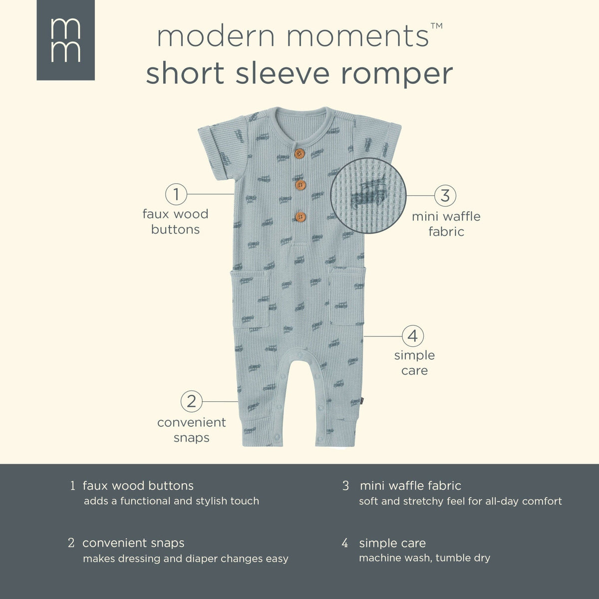 Baby Boys Medium Teal Buggy Short Sleeve Long Leg Romper rompers Modern Moments™ by Gerber® 