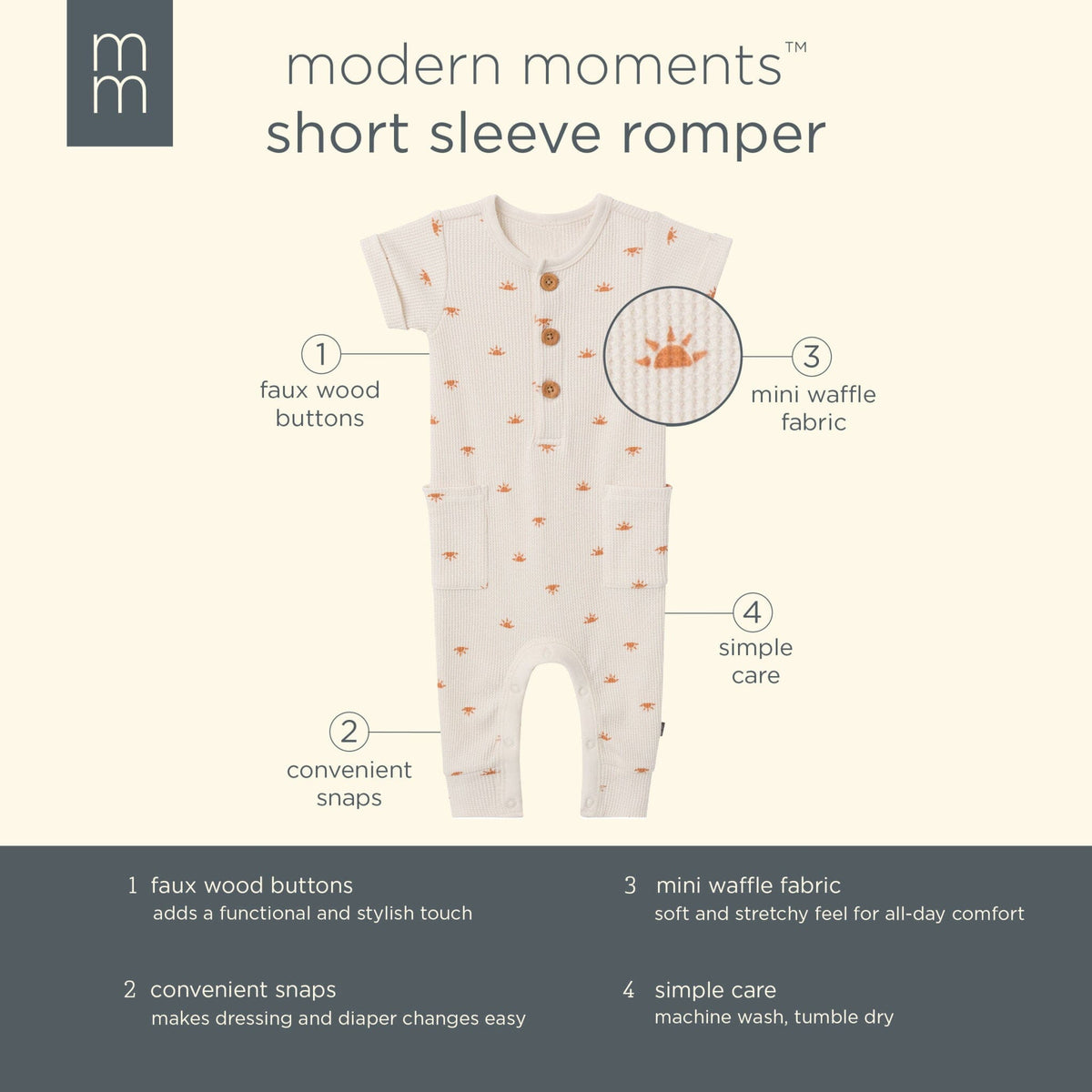 Baby Neutral Beige Suns Short Sleeve Long Leg Romper rompers Modern Moments™ by Gerber® 