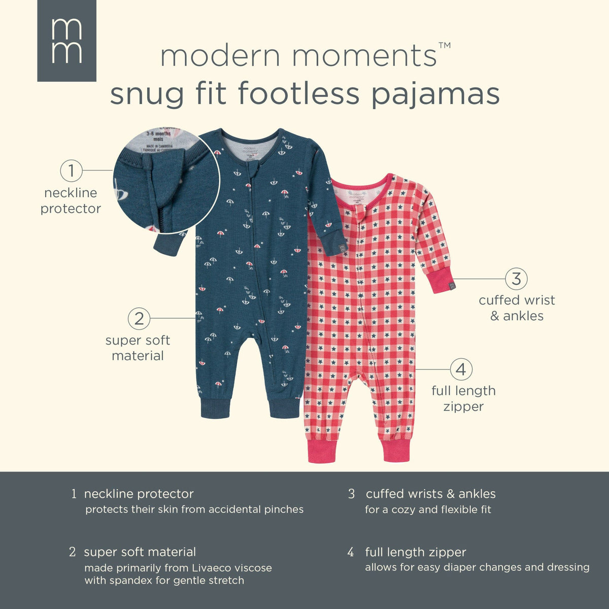 2-Pack Baby & Toddler Neutral Blue Umbrella Snug Fitting Footless Pajamas sleepwear Modern Moments™ by Gerber® 