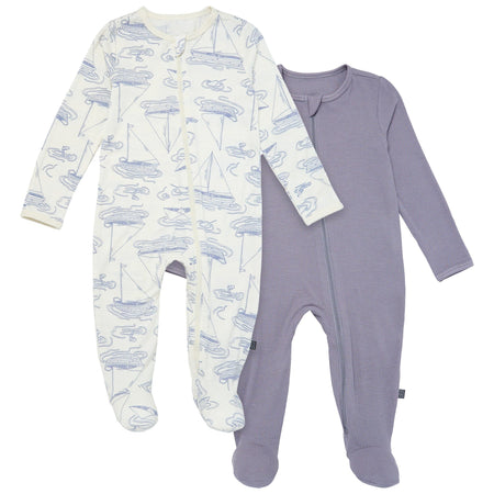 2-Pack Baby Boys Ivory Sailboat Sleep 'N Plays With Mitten Cuffs