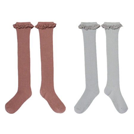 2-Pack Toddler Girls Neutral Lace Knee Socks