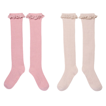 2-Pack Toddler Girls Pink Lace Knee Socks