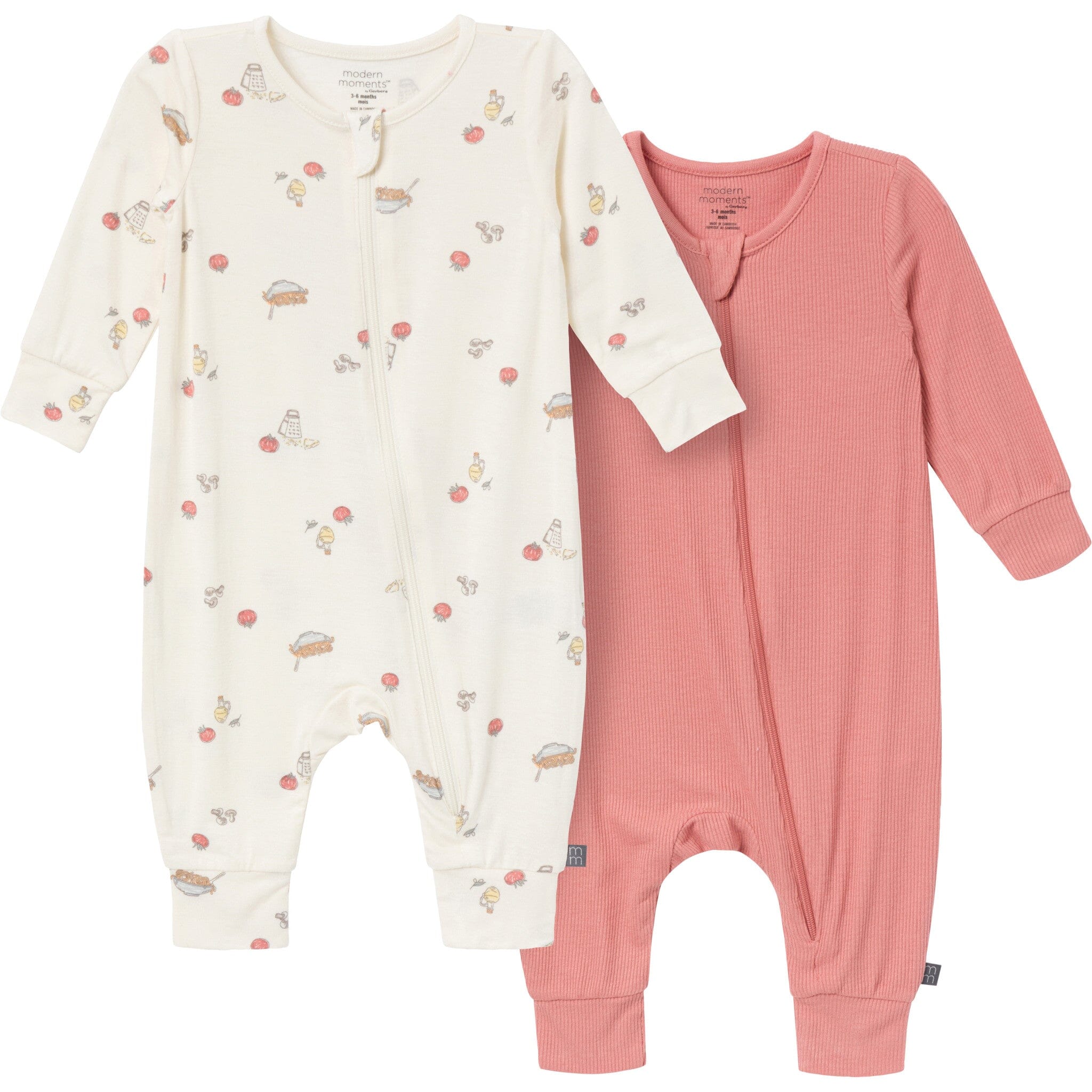 2-Pack Baby Neutral Ivory Pasta Dinner Footless Coveralls sleepwear Modern Moments™ by Gerber® 