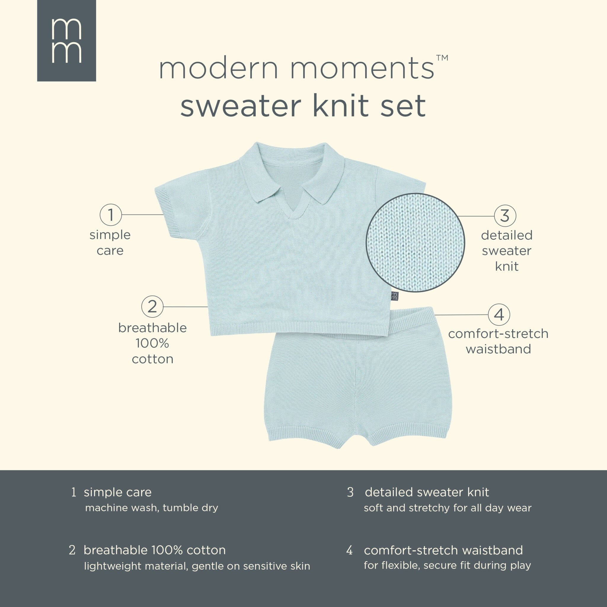 2-Piece Baby Boys Light Sky Johnny Collar Sweater Knit Set outfits Modern Moments™ by Gerber® 