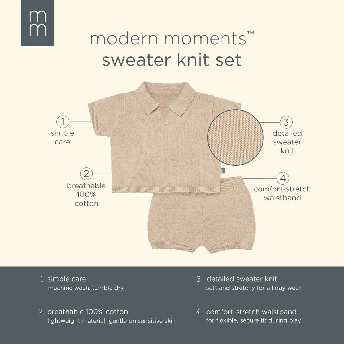 2-Piece Baby Boys Light Tan Johnny Collar Sweater Knit Set outfits Modern Moments™ by Gerber® 
