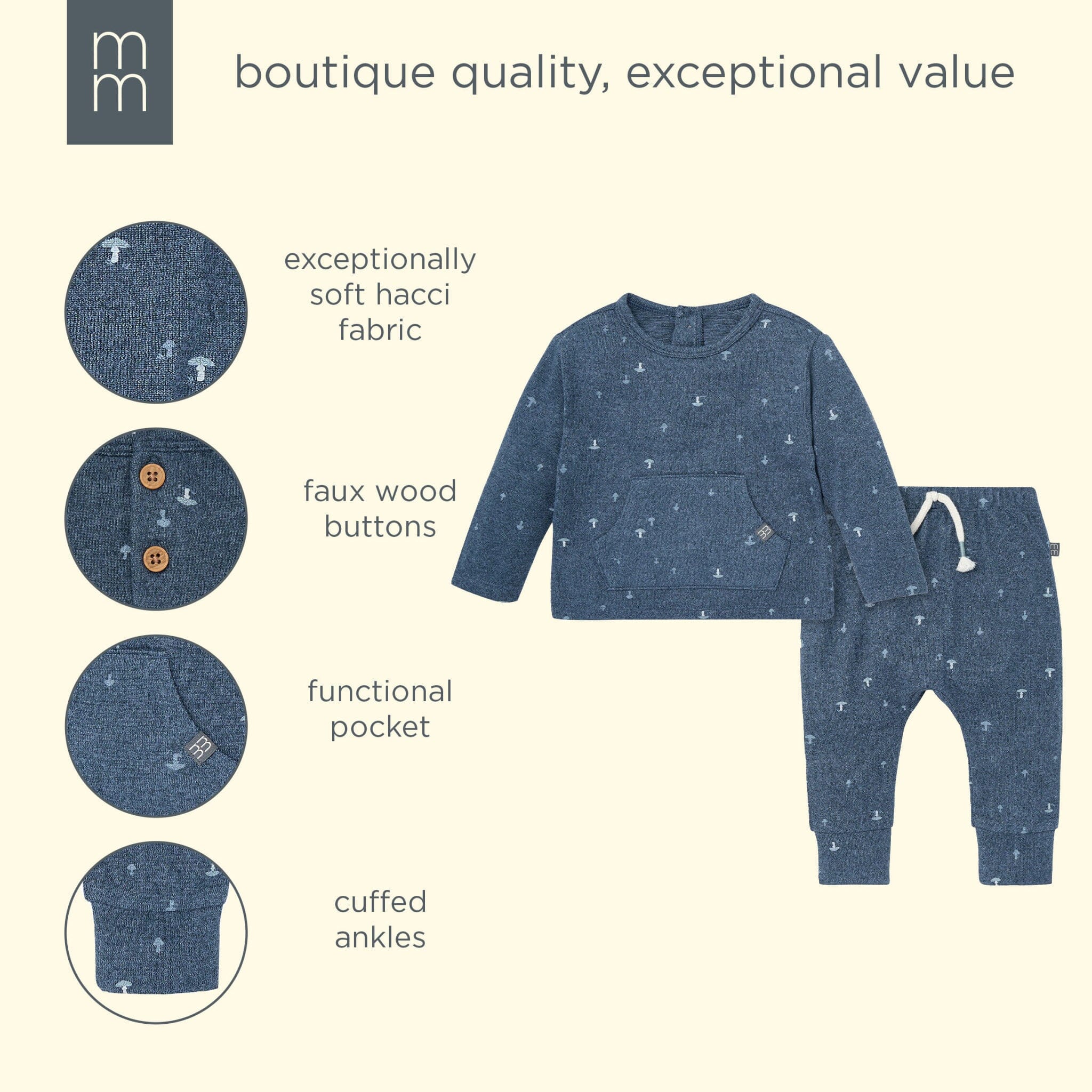 2-Piece Baby Boys Navy Mushroom Hacci Top and Pants Set outfits modern moments™ by Gerber® 