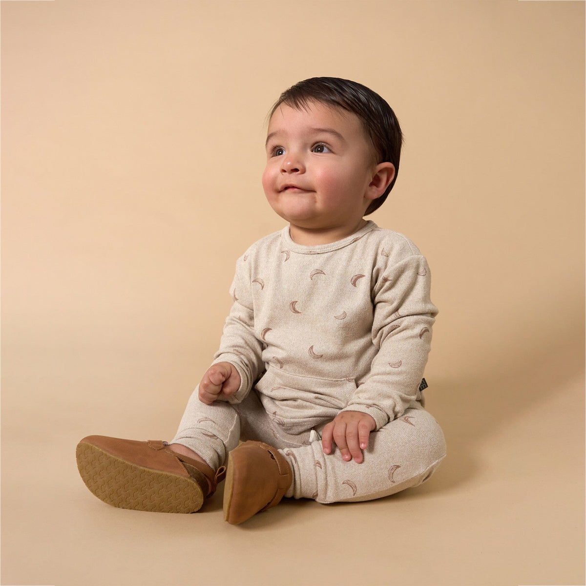 2-Piece Baby Boys Oatmeal Moon Hacci Top and Pants Set outfits modern moments™ by Gerber® 