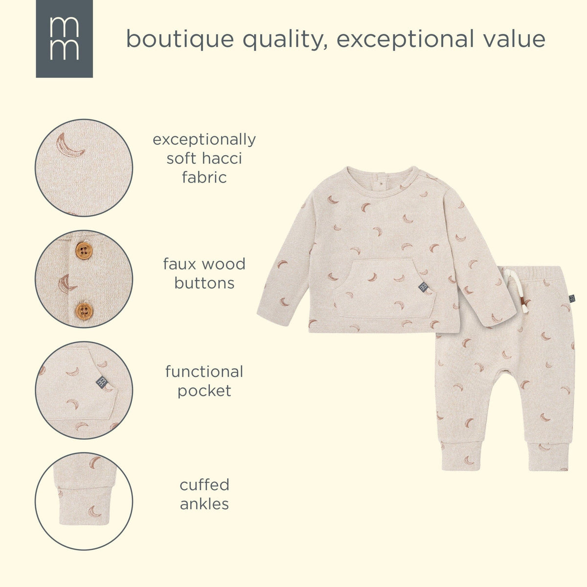 2-Piece Baby Boys Oatmeal Moon Hacci Top and Pants Set outfits modern moments™ by Gerber® 