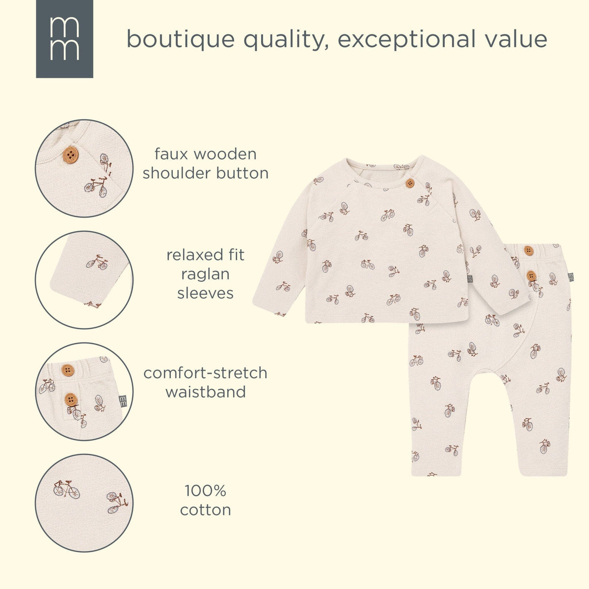 2-Piece Baby Boys Grey Bicycle Raglan Top and Pant Set outfits modern moments™ by Gerber® 