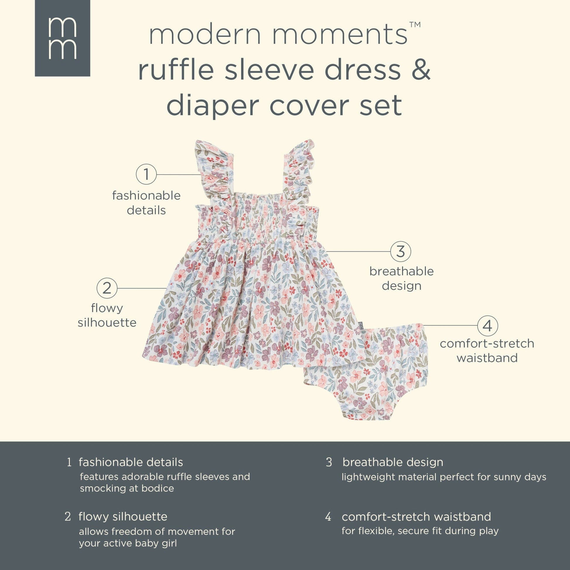 2-Piece Baby Girls Ivory Garden Ruffle Sleeve Dress and Diaper Cover Set dresses Modern Moments™ by Gerber® 