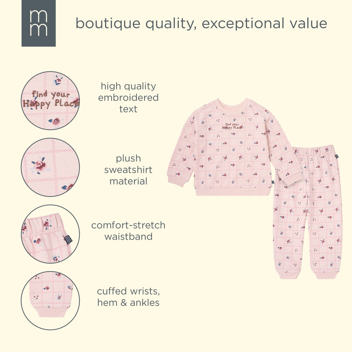 2-Piece Girls Happy Place Sweatshirt and Jogger Set outfits modern moments™ by Gerber® 