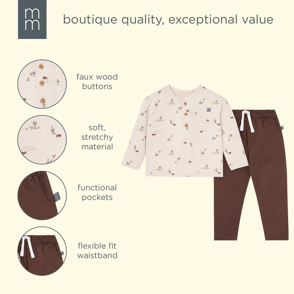 2-Piece Infant & Toddler Boys Buffalo Desert Henley Top and Pant Set outfits modern moments™ by Gerber® 