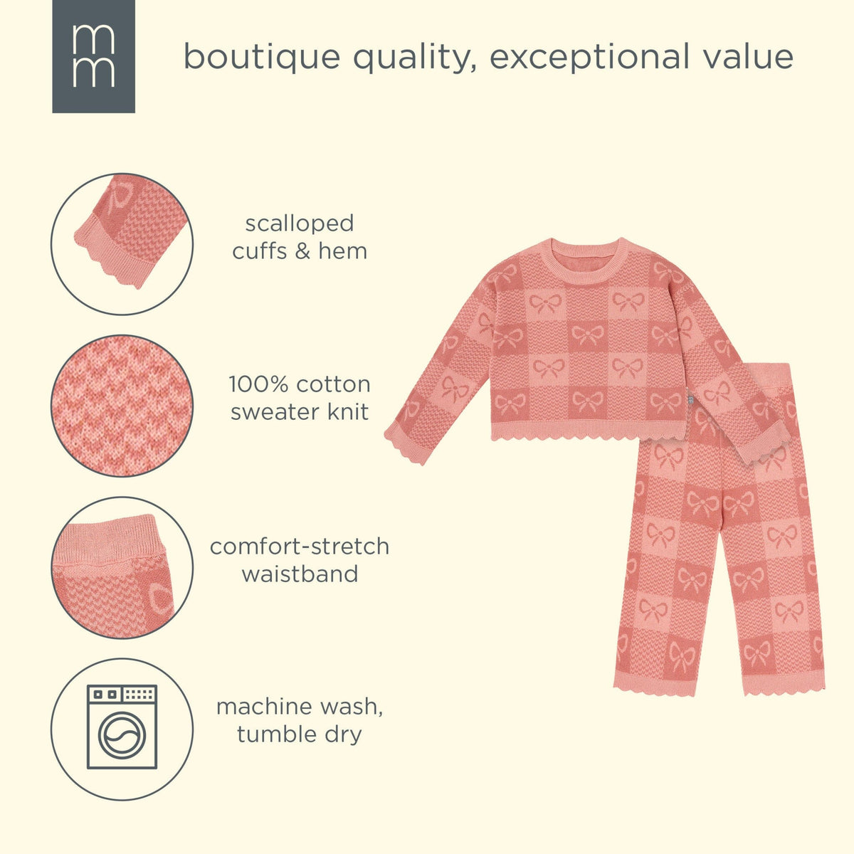 2-Piece Girls Pink Bows Check Sweater Top and Pant Set outfits modern moments™ by Gerber® 