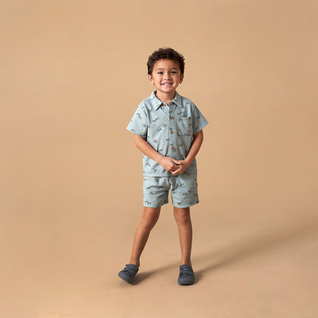 2-Piece Infant & Toddler Boys Blue Palms Button Front Shirt and Shorts Set