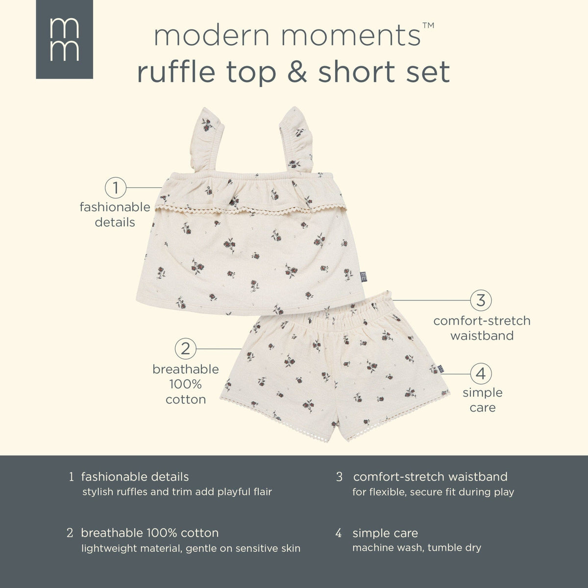 2-Piece Infant & Toddler Girls Beige Floral Top and Shorts Set outfits Modern Moments™ by Gerber® 