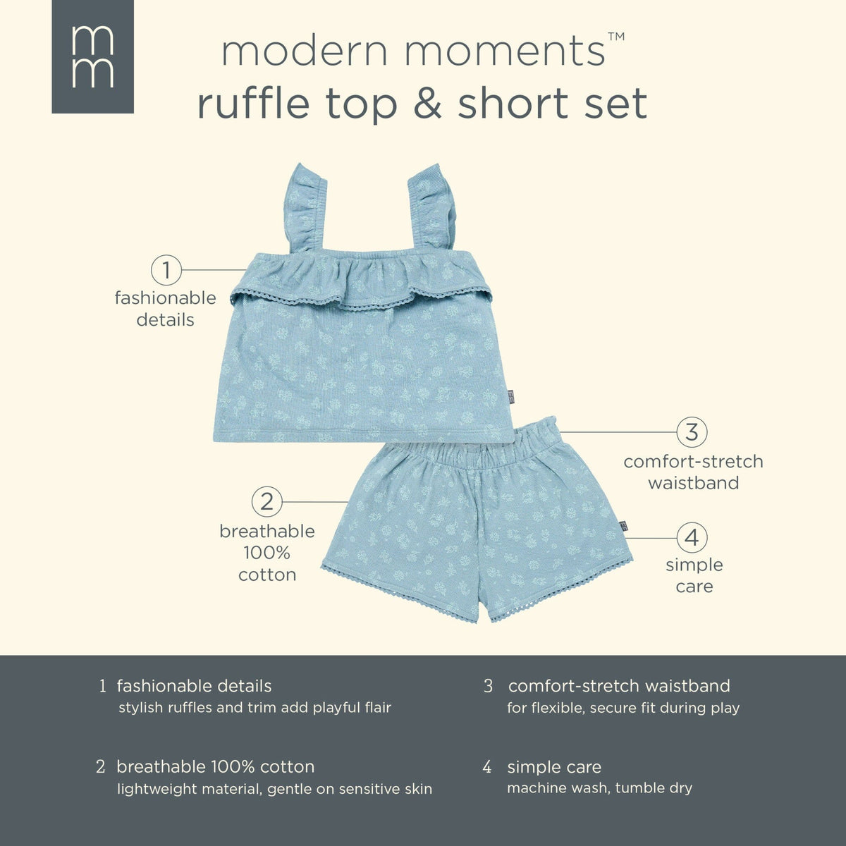 2-Piece Infant & Toddler Girls Medium Teal Floral Top and Shorts Set outfits Modern Moments™ by Gerber® 